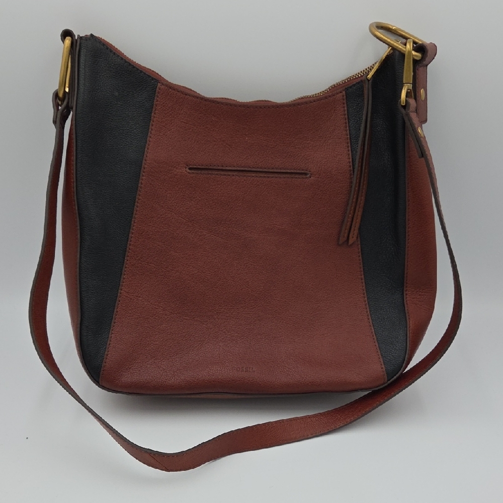 Fossil Talia Hobo Crossbody Shoulder Bag Brown Black Leather
